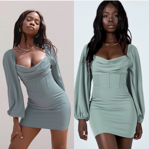 Princess Polly Lillie Long Sleeve Corset Style Blue Sage
Mini Dress - Picture 1 of 12